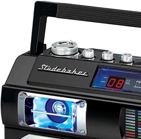 Studebaker SB2145B 80 רטרו סטריט Bluetooth Boombox עם רדיו FM, נגן CD, LED EQ, 10 Watts RMS Power ו- AC/DC