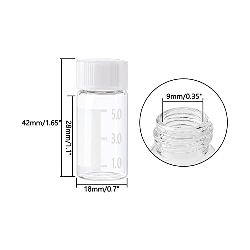 זכוכית בקבוקי 50 יחידות 5 מיליליטר ברור נוזל דגימה מדגם עם בקנה מידה ולכתוב תיקון לבן כובע בורג זכוכית