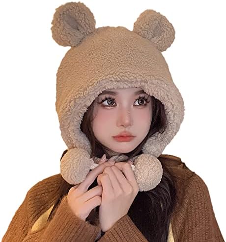 כובע אוזני דוב חמוד כובע קטיפה נקבה סטודנטית להגנת אוזניים חמה ליי פנג כובע 3 שכבה