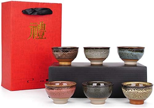 6 סטים צבעוני תה כוסות - כבשן שינוי סיני עבודת יד ג ' יאנשאן