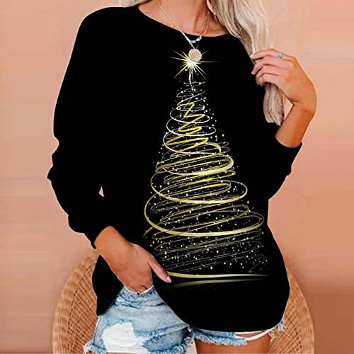 חג המולד סווטשירט נשים החג שמח חולצות פתית שלג מוצק חג המולד עץ בסוודרים חג סיבתי גדול חולצה