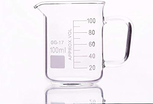 כוס זכוכית מעבדה במעבדה בצורה נמוכה, קיבולת 100 מל, קוטר חיצוני = 52 ממ, גובה = 72 ממ, כוס מעבדה