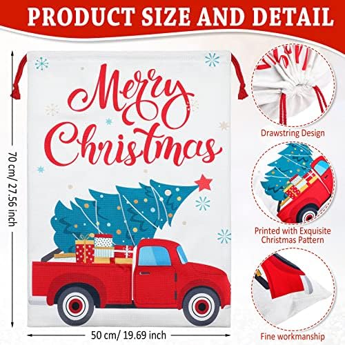 שקיות חג המולד גדולות 19 על 27 אינץ ' שקית מתנה לחג המולד עם סגירת שרוך, מכונית אדומה לשימוש חוזר עם שקי