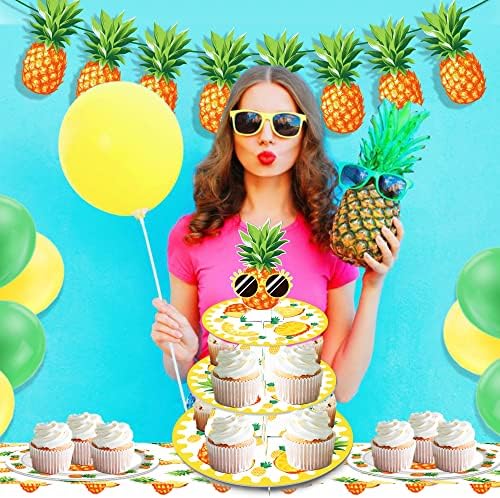 עמדת קאפקייקס אננס, 3 שכבות קרטון חסון תצוגת אוכל עוגות מגדל מגדל מגש עוגיות ממתק למסיבת הקיץ של המסיבה בהוואי