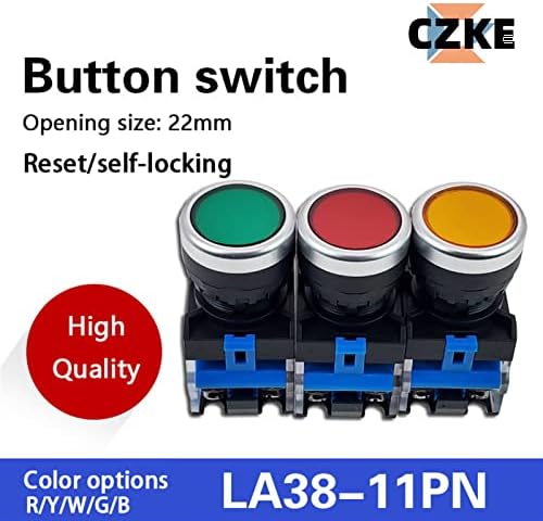 BNEGUV 6 יחידות 22 ממ LA38 מתג לחיצת כפתור כפתור ראש שטוח 1 לא 1NC מתגי לחצן רגעים מתגי LA38-11 6 צבעים רגילים