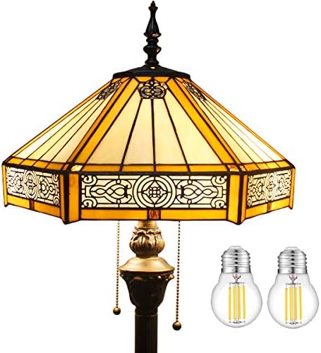 מנורת רצפה טיפאני משושה צהוב ויטראז ' משימה עומד קריאת אור 16 * 16 * 64 סנטימטרים עתיק מוט פינת מנורת דקור