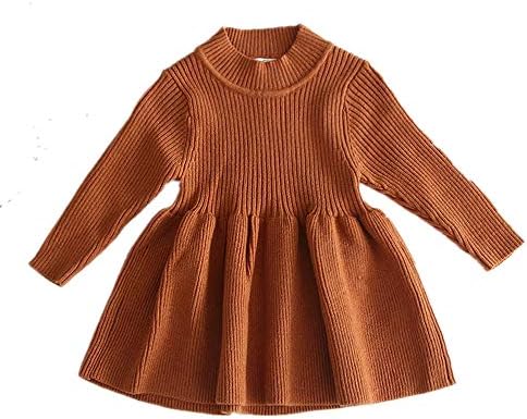 פעוטות תינוקות בנות שרוול ארוך שמלה סרוגה בצבע אחיד חצאית סוודר קו חצאית חמה 3M-5T