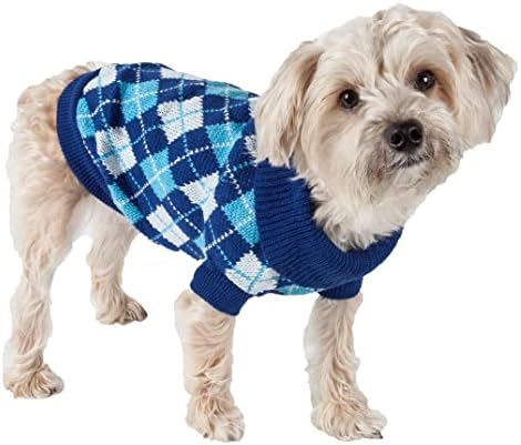 Life Life ® Argyle Style סוודר מחמד ארוג - מעצב סוודר כלבים סרוג כבל כבל עם צוואן - בגדי כלבים חורפיים שנועדו