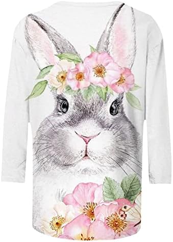 חולצת ארנב פסחאית לנשים קיץ לנשים לחולצת צמרות מודפסות חמודות אימון שרוול ארוך טשירטים