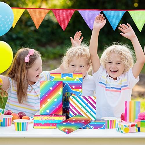 נייר עטיפת קשת מקופל לילדים בנים בנות יום הולדת עם קו פס כוכב קשת יום הולדת שמח 4 עיצובים למקלחת לתינוק,