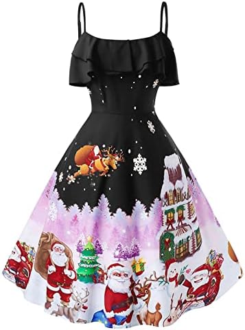 נשים חג המולד שמלות ספגטי רצועת קר כתף שרוולים בציר קוקטייל שמלה מזדמן נדנדה מועדון המפלגה שמלה