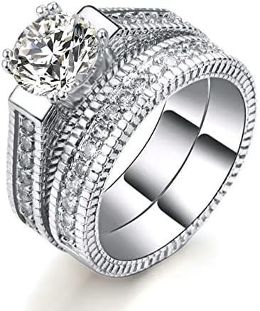 כסף מעוקב זירקוניה כלה עגול ריינסטון שמונה טפרי טבעת אירוסין טבעת מלא יהלומי זירקוניה סוליטייר טבעת 5