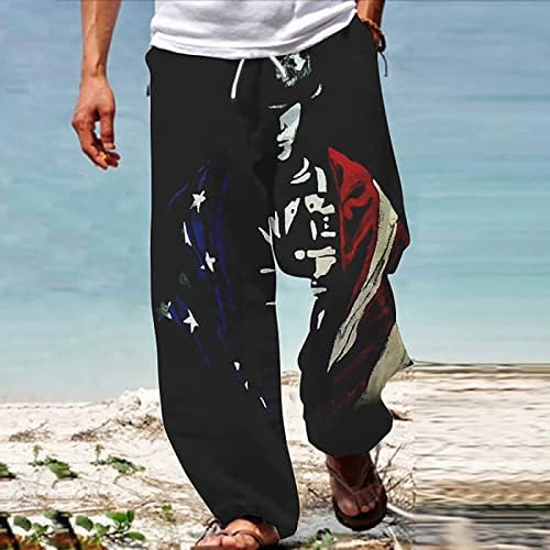 מכנסיים גברים של מיאשוי גברים מכנסיים פטריוטיים של דגל אמריקאי לגברים 4 ביולי מכנסי הרמון היפי מכנסיים
