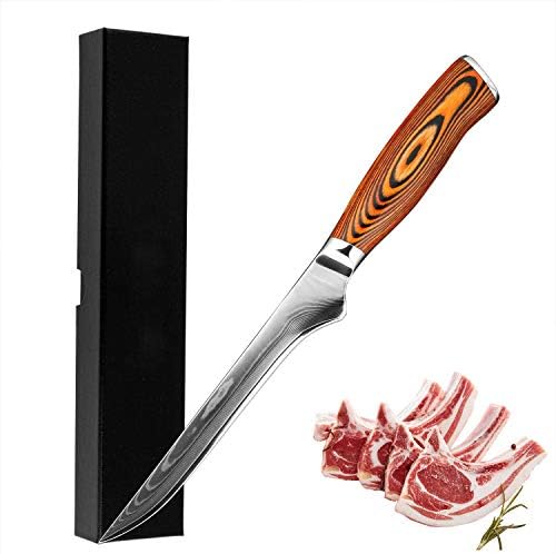 סכין קצבים בגודל 6 אינץ ' עם פילה-להב מעוקל גמיש, סכין פילה דג מושלמת מפלדת דמשק יפנית 10, קצה