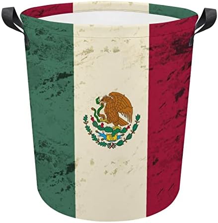 רטרו מקסיקו דגל גדול סל כביסה עמיד למים סל כביסה מתקפל אחסון סל צעצוע ארגונית