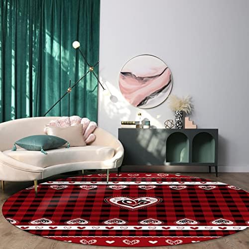 שטיח שטח עגול גדול לחדר שינה בסלון, שטיחים 3ft ללא החלקה לחדר לילדים, יום האהבה ליב לב שחור אדום אדום