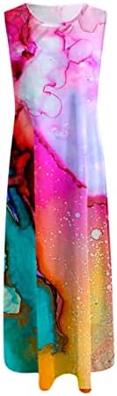 נשים מקסי ארוך טנק שמלת עניבה צבע פרחוני הדפסת שרוולים צוואר פיצול קיץ מזדמן יולדות שמלות חוף