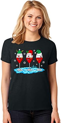 חג המולד יין זכוכית מצחיק חג המולד סנטה כובעי נשים חולצה
