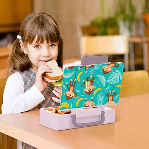 MCHIVIVER MONKEY BENTO BENTO BOX BOX ORNUY BOX עם ידית לילדים ניידים מיכל ארוחת צהריים עם מזלג