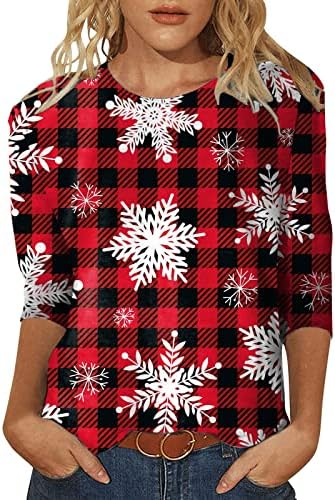חולצות חג שמח לנשים רזה מתאימות שרוול ארוך מצחיק אייל סנטה אייל שלג הדפסת חג ההודיה מתנה סתיו