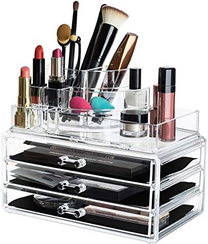 Hewady Acrylic Cosmetics Storage Box-3 Labor Creary Box עם 3 משבצות למברשות איפור, עטים בשפתון, לק, קרמים וקרמים