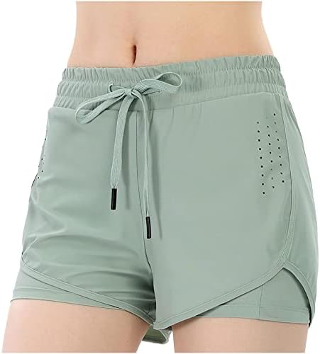 Oplxuo נשים מכנסיים אתלטים מזדמנים 2 ב 1 רץ מכנסי יוגה קצרים מותניים גבוהים אימון קיץ מכנסי כושר עם