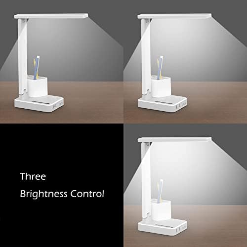 מנורת שולחן LED של Cozoo עם 3 יציאות טעינה USB, Outlet 1 AC, 2 מחזיקי עט, 3 טמפרטורות צבע 3 רמות בהירות,
