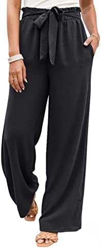 מכנסי טרקלין רגליים רחבות לנשים, אופנה נשים צבעוניות מוצקות ישר כותנה פשתן פשתן רופפות רחבות, S-3xl