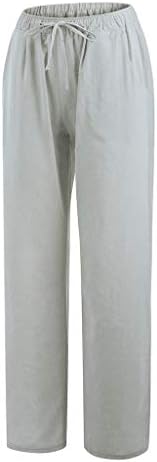 מכנסי קיץ xxbr לנשים, פשתן כותנה מזדמנים שרציית רגל רחבה המותניים אלסטיים מכנסיים ארוכים מכנסי טרקלין