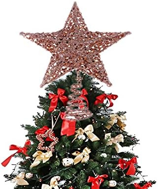 Veemoon עץ חג המולד טופר כוכב, 7. 87 אינץ 'נצנצים זהב נצנצים אורות ברזל חג המולד- עץ מנורה עליונה מנורה מסיבת