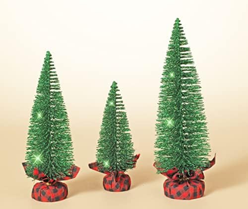 סט של 3 מברשת בקבוקים ירוקה נוצצת עצי חג מולד עצי חג המולד, בגובה 7 סנטימטרים עד 11 סנטימטרים עם