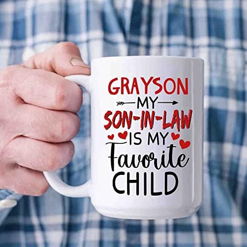 אישית ייחודי מותאם אישית שם חתן לבן קפה ספל מתנות, הבן שלי בחוק הוא האהוב עלי ילד קרמיקה כוס 11 עוז