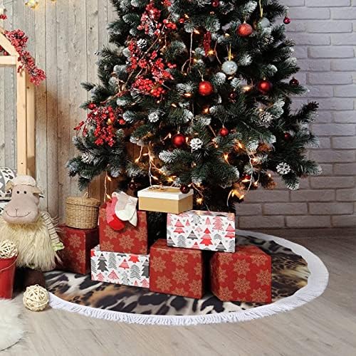 חצאית עץ חג המולד להדפיס נמר בעלי חיים בר חיה לקישוטים למסיבות חג עם תחרה ציצית