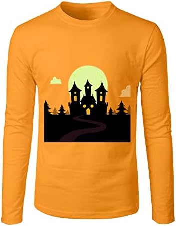 חולצות טריקו של Zddo Halloween Mens, גברים מאושרים ליל כל הקדושים רדוף בית הדפסת שרוול ארוך שרוול גרפי גרפי