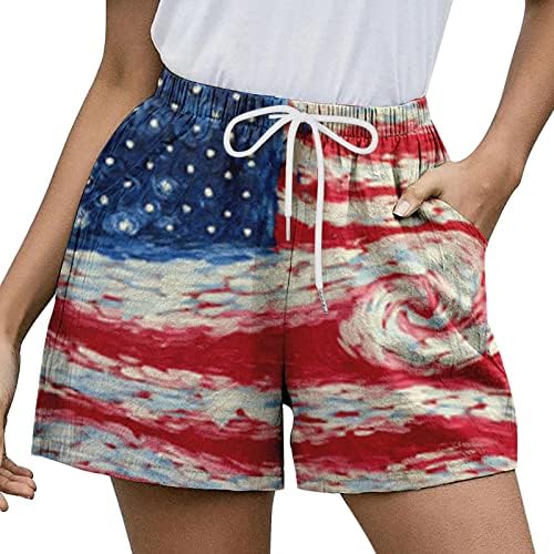 נשים 4 ביולי מכנסיים קצרים אלסטיים מותניים גבוהים אמריקאים דגל אמריקאי מכנסיים קצרים זורמים מכנסי