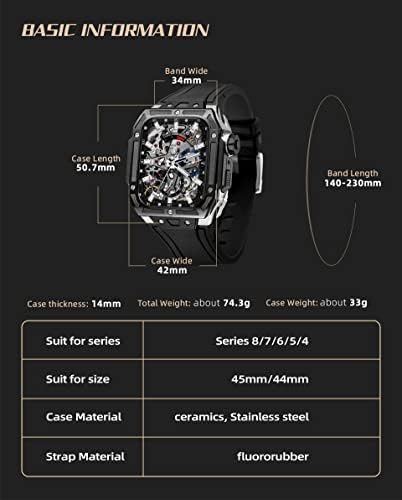 ערכת המרה קרמיקה של Eksil לסדרה Apple Watch 8 7, Ceramic Watch Case 44 ממ 45 ממ מסוגנן RM מסוגנן וקל משקל