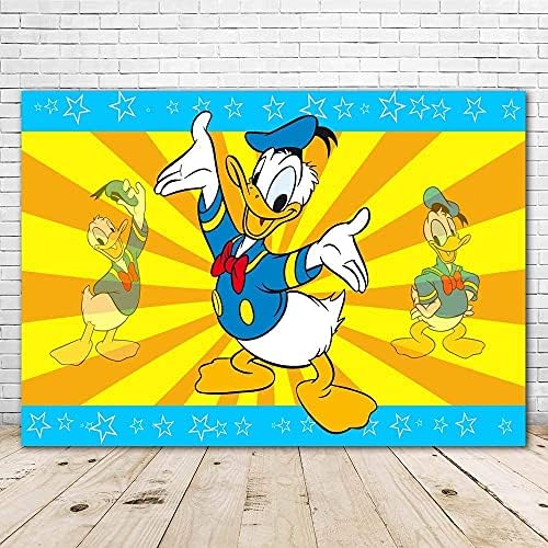נושא יום הולדת מצחיק קישוטי מסיבת דונלד דאק 7 על 5 רגל ויניל כחול צהוב ברווז מקלחת תינוק רקע