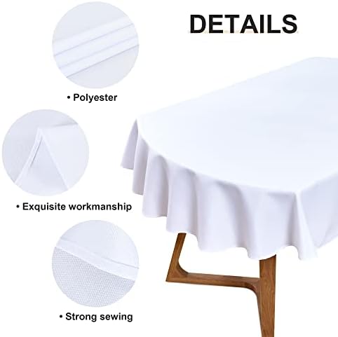 וולקמר סגלגל מפת שולחן 60 איקס 84 אינץ רחיץ בד שולחן בד מוצק לבן שולחן כיסוי עבור אוכל מסיבת חתונת