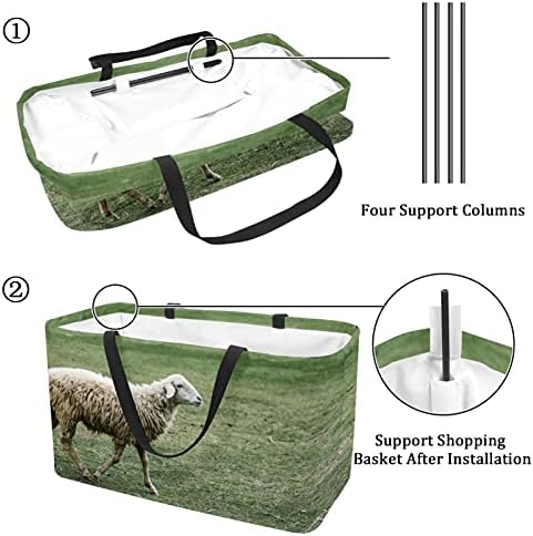 תיקי קונים 50L כבשים לבנות בפארק קופסת קניות מתקפלת תיק מכולת תיק עם ידיות, לשימוש חוזר