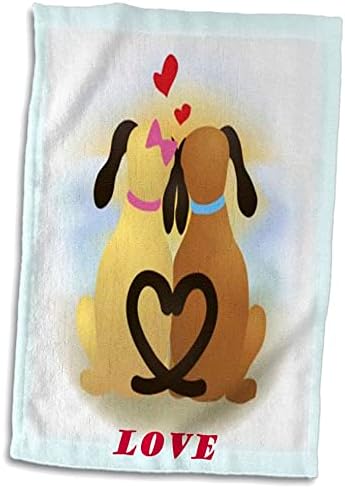 3drose Florene Childrens Art - 2 כלבים עם זנבות בצורת לב - מגבות