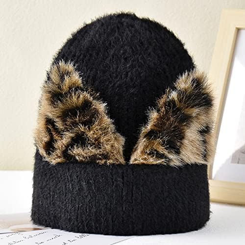 כובע כפה של Yekeyi לנשים כובע חורף חמוד של חתול אוזניים עם כובעי כפה של קרניים סרוג מכסי סקי חמים אזיקים