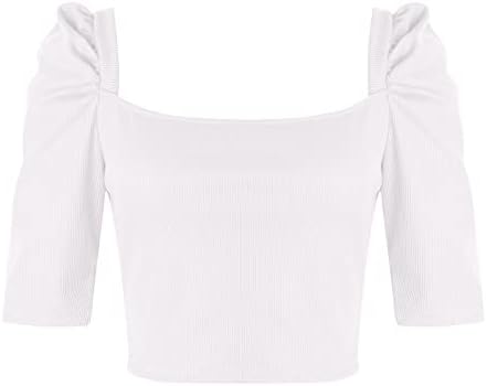 חולצת טוניקה דקה דקה בנות שרוול קצר 2023 צוואר צוואר צוואר צוואר סרוגה בסיסית חולצה עליונה עליונה