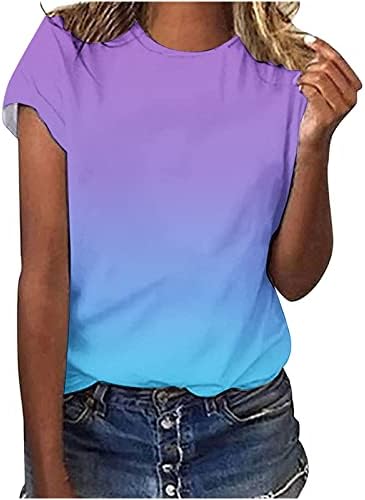 Fartey נשים עניבת קיץ חולצות צבע חולצות שרוול קצר מזדמן חולצות צווארון צבע שיפוע צבע רופפות טוניקה צמרות