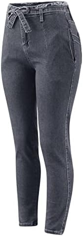 חותלות ז'אן לנשים מכנסי ג'ינס נשים קטנות נמתחות ג'ינס שרוך מכנסי מותניים מזדמנים דקיקים על מכנסיים על מכנסיים