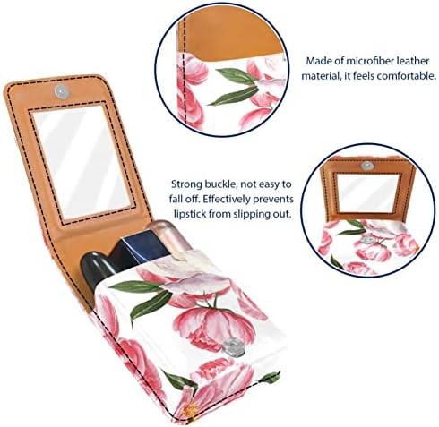 אדמונית פרחים בצבעי מים בוטני ורוד לבן איפור שפתון מחזיק מקרה עבור מחוץ מיני שפתון מקרה עם מראה נסיעות