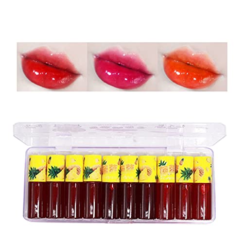 שפתיים משקפיים עבור בנות סט של 10 שפתיים זיגוג פירות שפתיים זיגוג יצירתי לשימוש יומיומי קטיפה נוזל