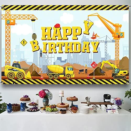 בניית נושא שמח יום הולדת רקע באנר אשפה משאית תמונה רקע חופר מנוף מסיבת יום הולדת באנר דיגר חופר משאית
