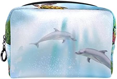 מתנות tbouobt לגברים לנשים שקיות איפור שקיות מטלה שקיות קוסמטיקה קטנות, צב מתחת למים דולפין אלמוג אוקיינוס