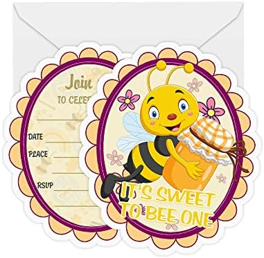 הזמנות למסיבת יום הולדת לבנות בנות עם מעטפות, דבורת דבש דבורה 1 St St.