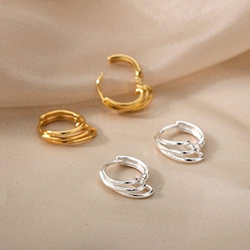 אויאלמה שלוש-שכבה מעוקל גיאומטרי עגילים לנשים בנות אופנה זהב רסיס צבע עגילי מינימליסטי תכשיטים-כסף מצופה-30673